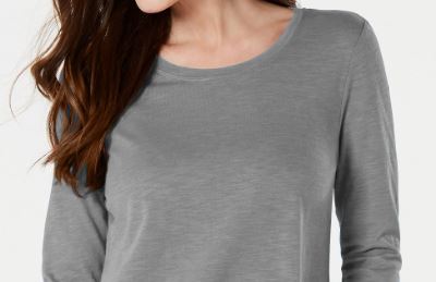 Style & Co Women's Long-Sleeve Crewneck Top Charcoal Size X-Large