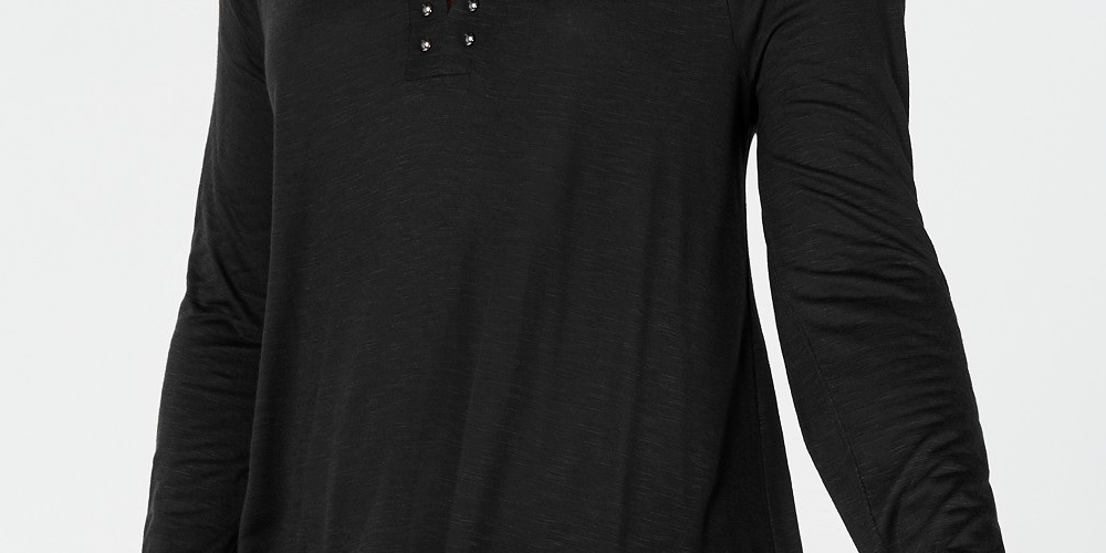 INC International Concepts Women's Studded Cold-Shoulder Handkerchief Top Black Size Small