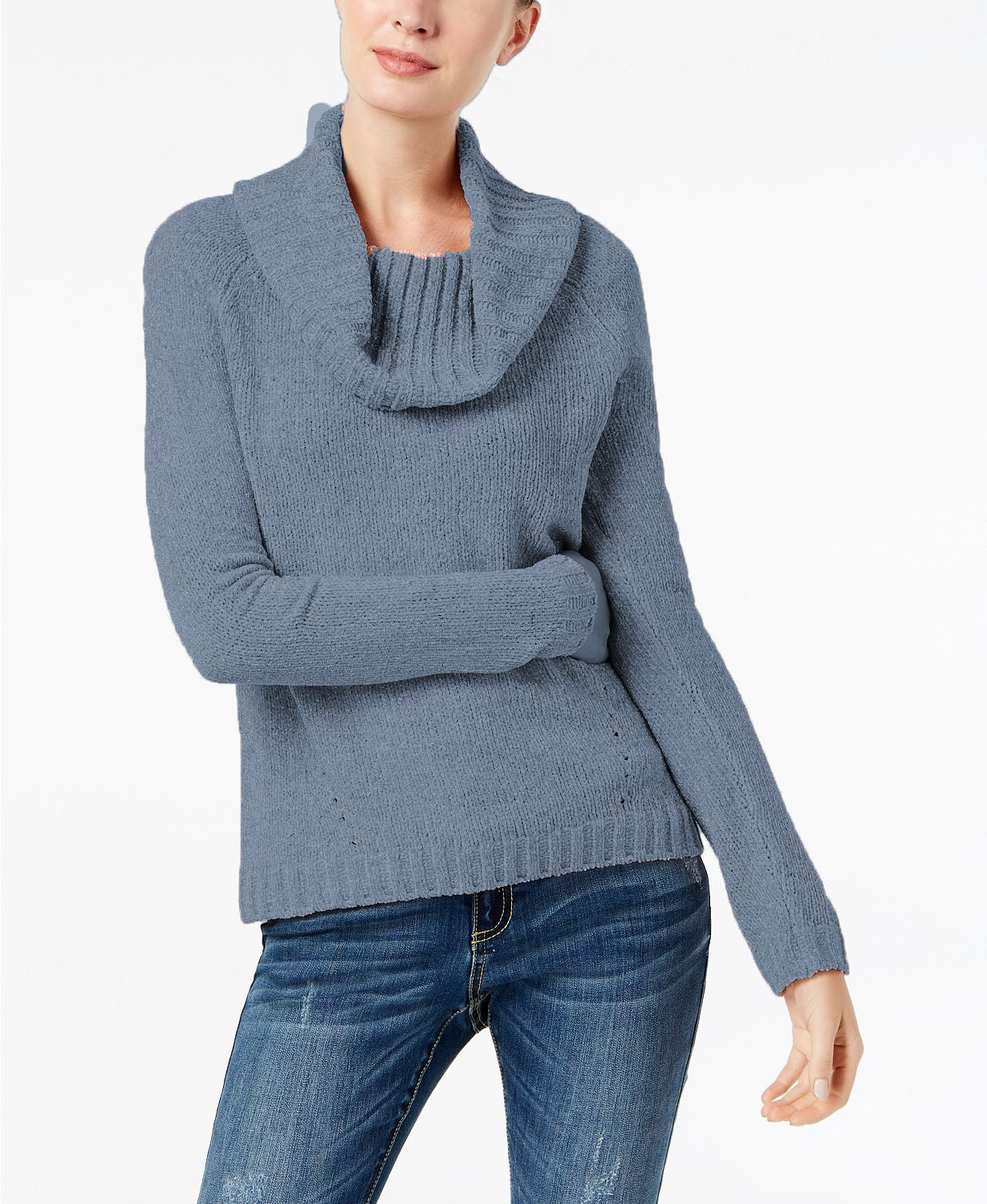 INC International Concepts Women's Cowl-Neck Chenille Sweater Blue Size XX-Large