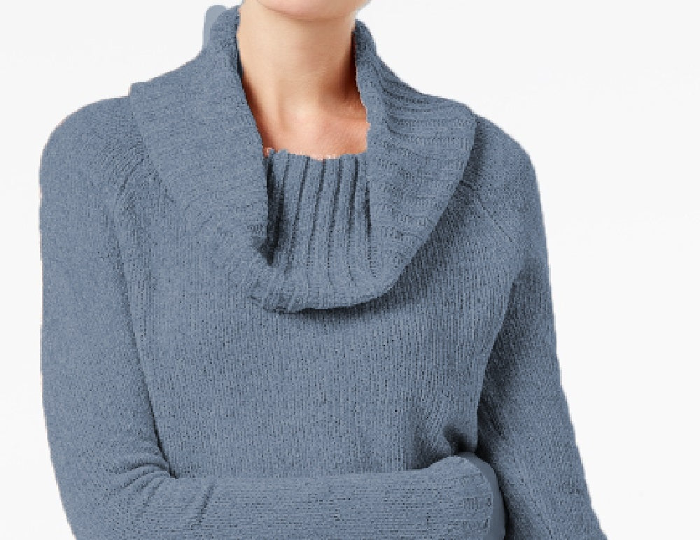 INC International Concepts Women's Cowl-Neck Chenille Sweater Blue Size XX-Large