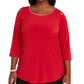 JM Collection Women's Plus Size Diamonte-Trim Cold-Shoulder Tunic Red Size 1X