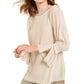 Alfani Women's Petite Textured-Stripes Embellished-Neck Top Beige Size Petite Small