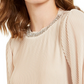 Alfani Women's Petite Textured-Stripes Embellished-Neck Top Beige Size Petite Small