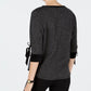 Charter Club Women's Cotton Velvet Trim Lace Up Top Black Size X-Small