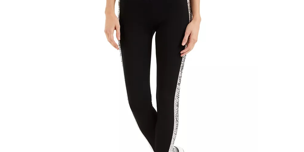 INC International Concepts Women's Petite Sequin-Trim Pull-On Ponte Pants Black Size 2