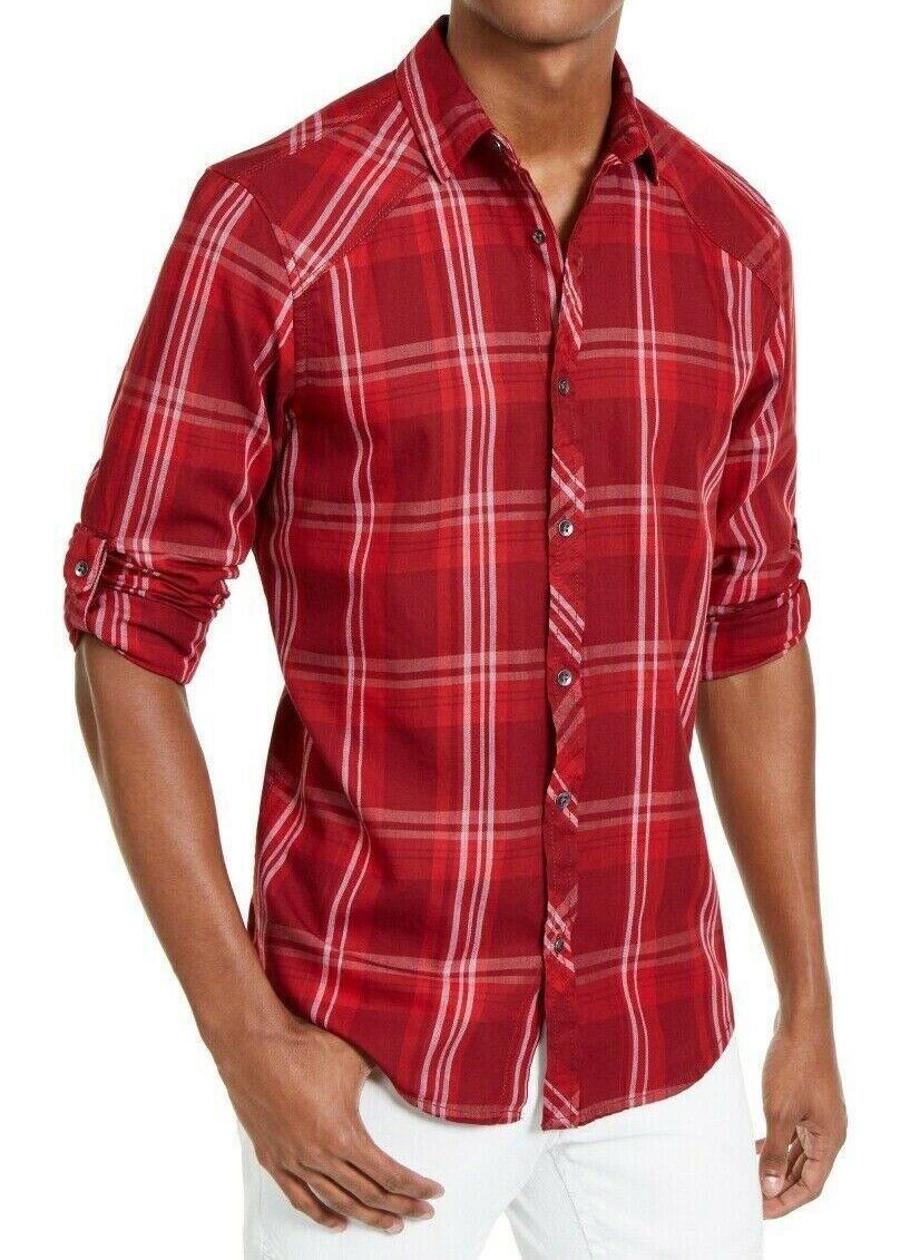 INC International Concepts Men's Marc Plaid Shirt Red Size Medium