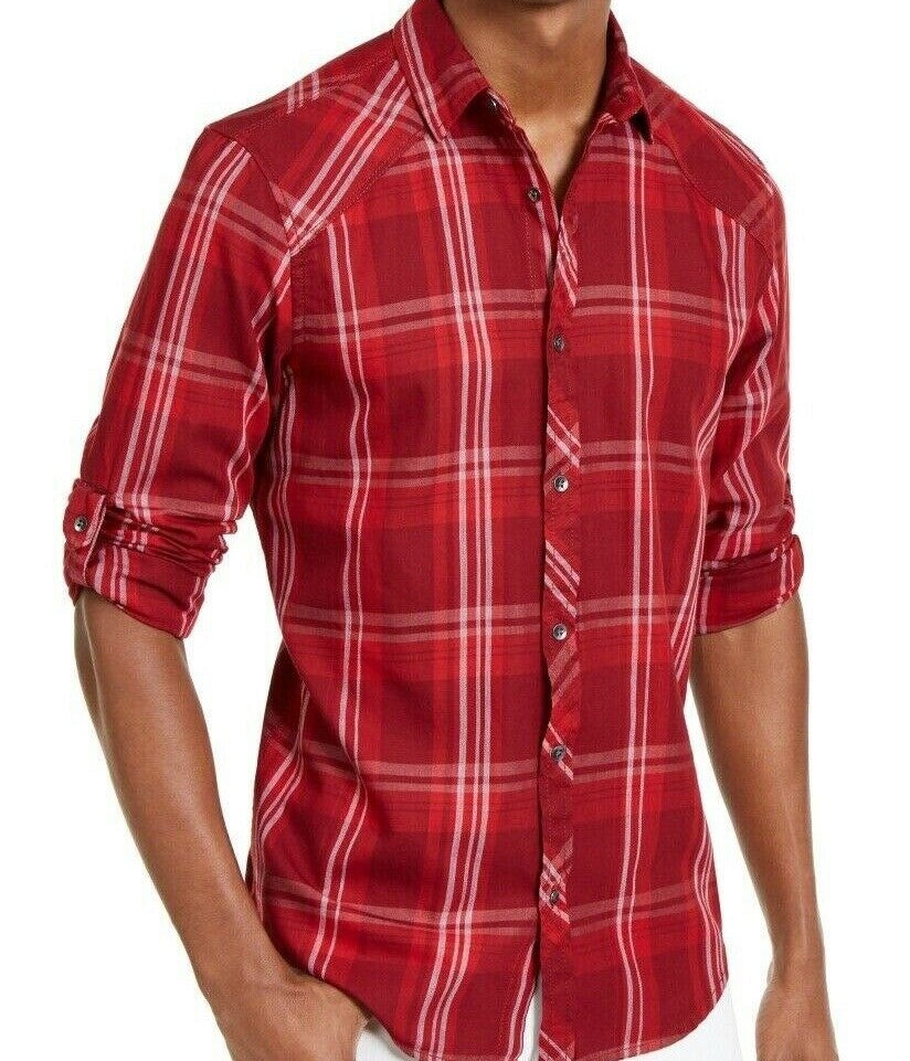 INC International Concepts Men's Marc Plaid Shirt Red Size Medium