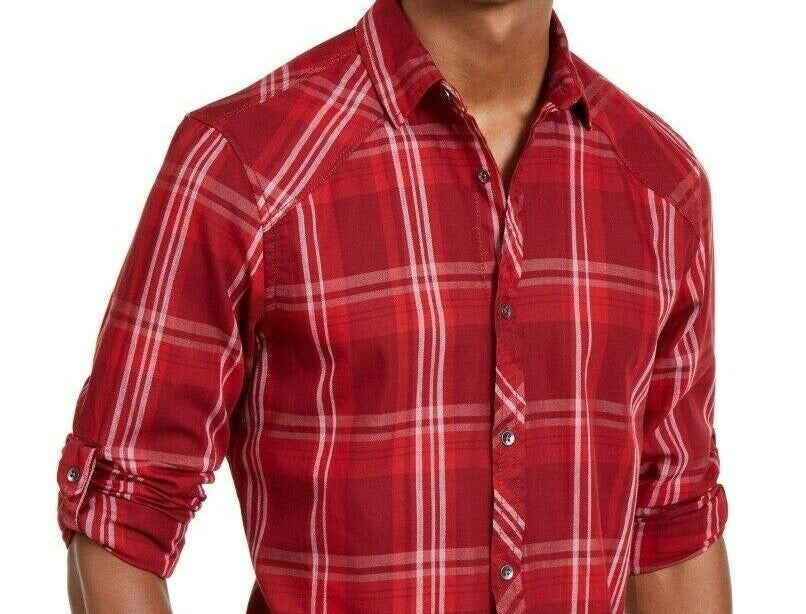 INC International Concepts Men's Marc Plaid Shirt Red Size Medium