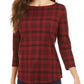 Charter Club Women's Pima Cotton Button Shoulder Print Top Medium Red Size Petite Small