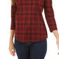 Charter Club Women's Pima Cotton Button Shoulder Print Top Medium Red Size Petite Small