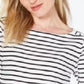 Charter Club Women's Pima Cotton Button-Shoulder Stripe Top White Size Extra Large