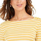 Charter Club Women's Petite Pima Cotton Button-Shoulder Print Top  Honey Glaze Cmb Size Large