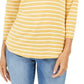 Charter Club Women's Petite Pima Cotton Button-Shoulder Print Top  Honey Glaze Cmb Size Large