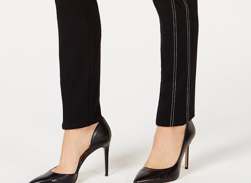 INC International Concepts Women's Contrast-Stitch Straight-Leg Pants Deep Black Size 2