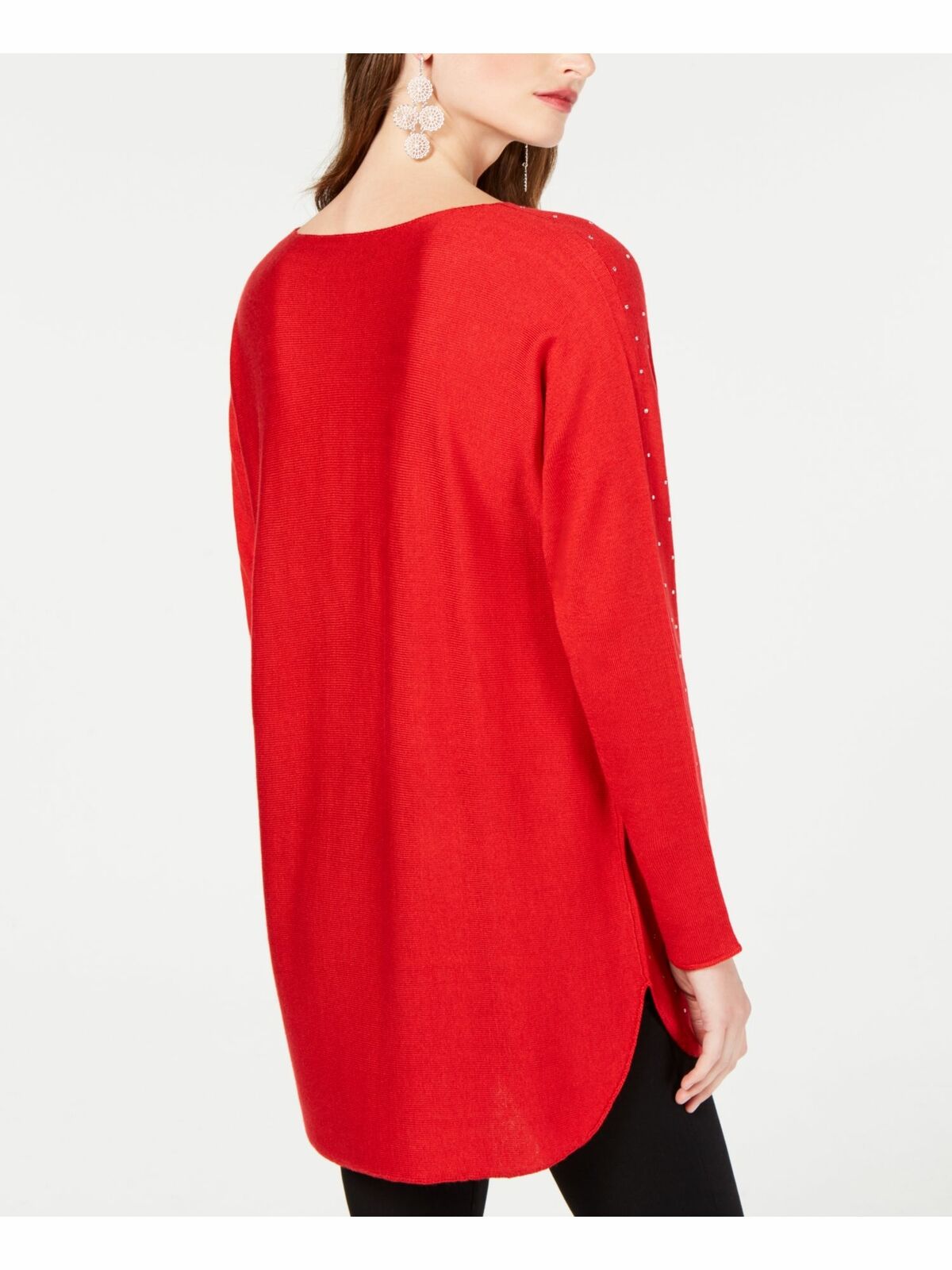 INC International Concepts Women's Embellished Shirttail Sweater Red Size X-Small