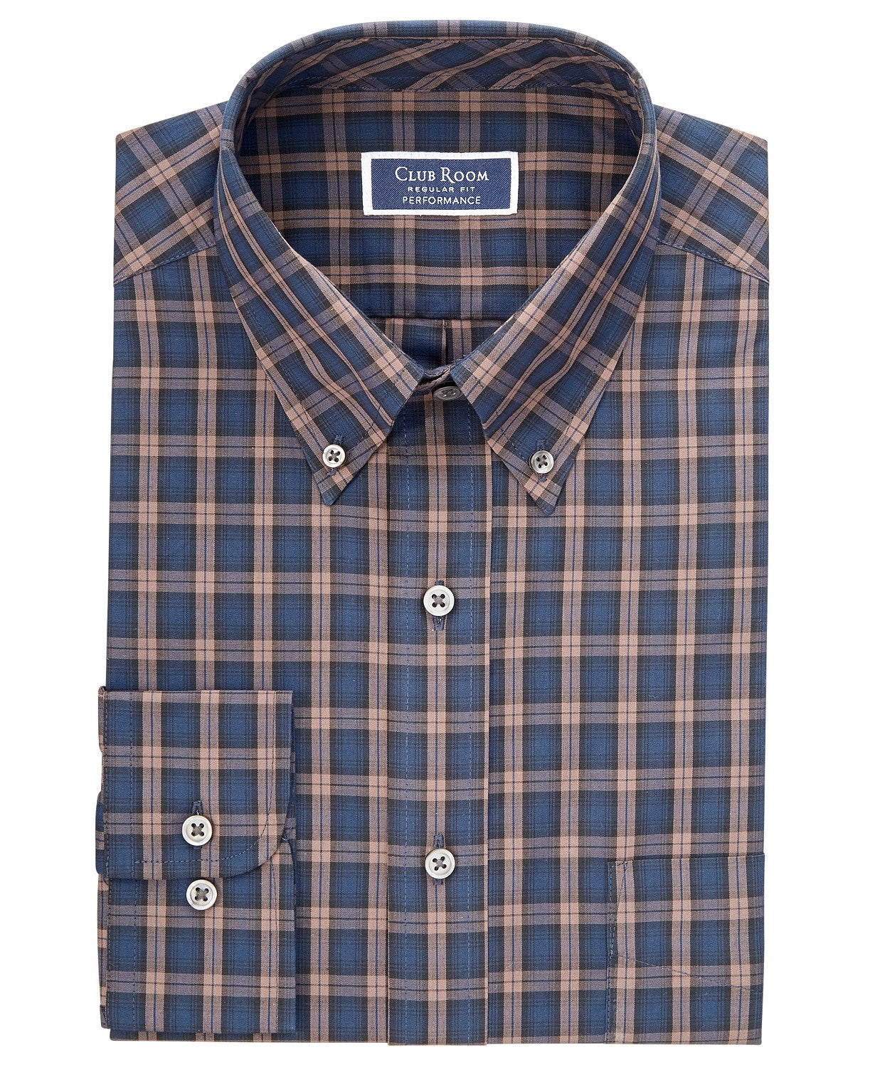 Club Room Men's Classic/Regular Fit Stretch Blackwatch Tartan Dress Shirt Blue Size 36-37