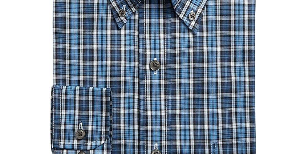Club Room Men's Dress Shirt Plaid Performance Tartan Navy Size 15.5x32-33