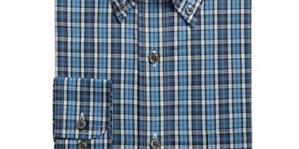 Club Room Men's Classic/Regular Fit Stretch Blackwatch Tartan Dress Shirt Blue Size 34X35