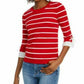 Maison Jules Women's Striped Bow-Trim Sweater Bright Red Size Extra Small