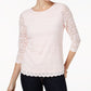 Charter Club Women's Petite Lace 3/4-Sleeve Top Pink Size Petite