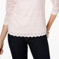 Charter Club Women's Petite Lace 3/4-Sleeve Top Pink Size Petite