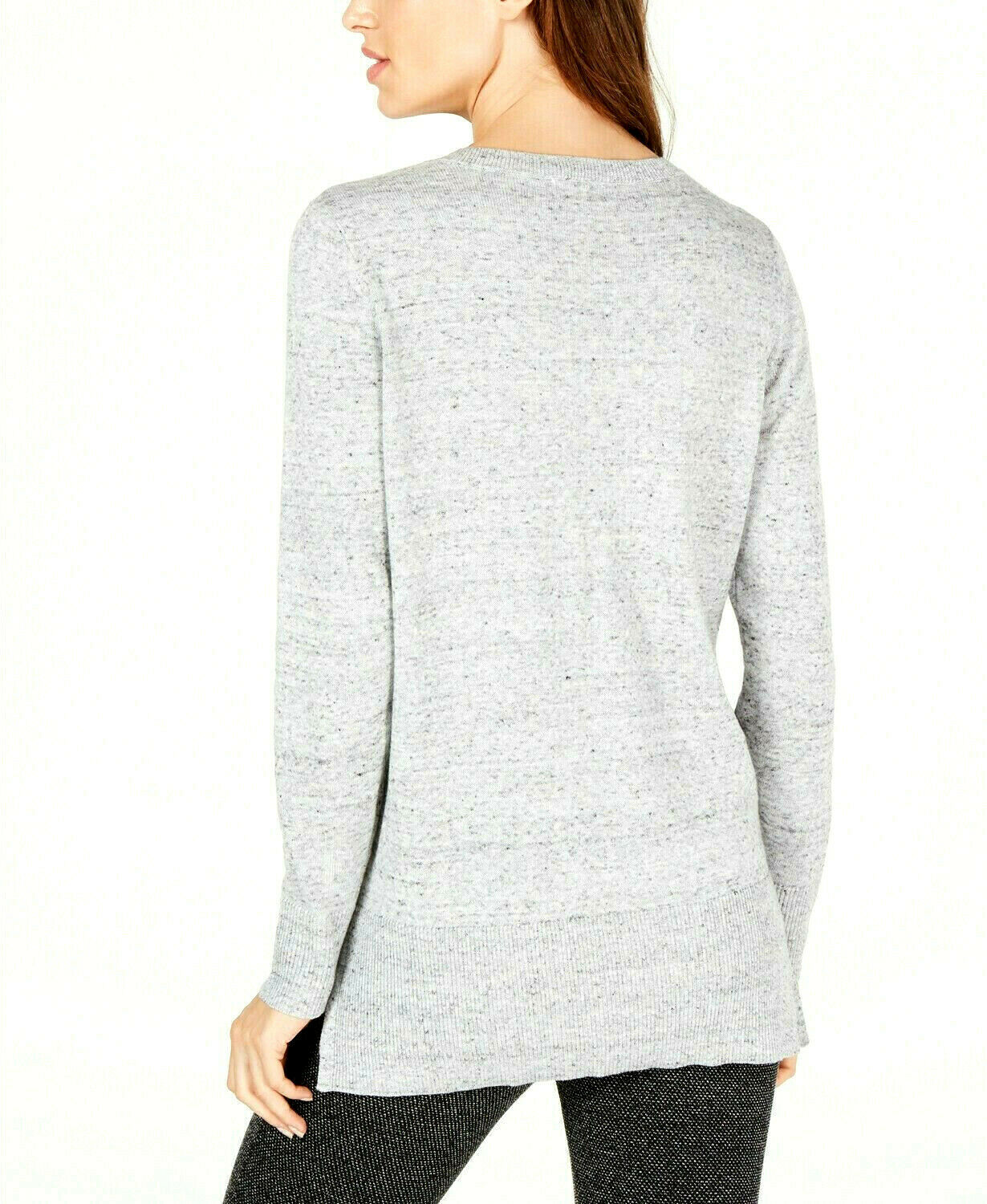 Maison Jules Women's Cotton V-Neck Tunic Sweater Gray Size Extra Small