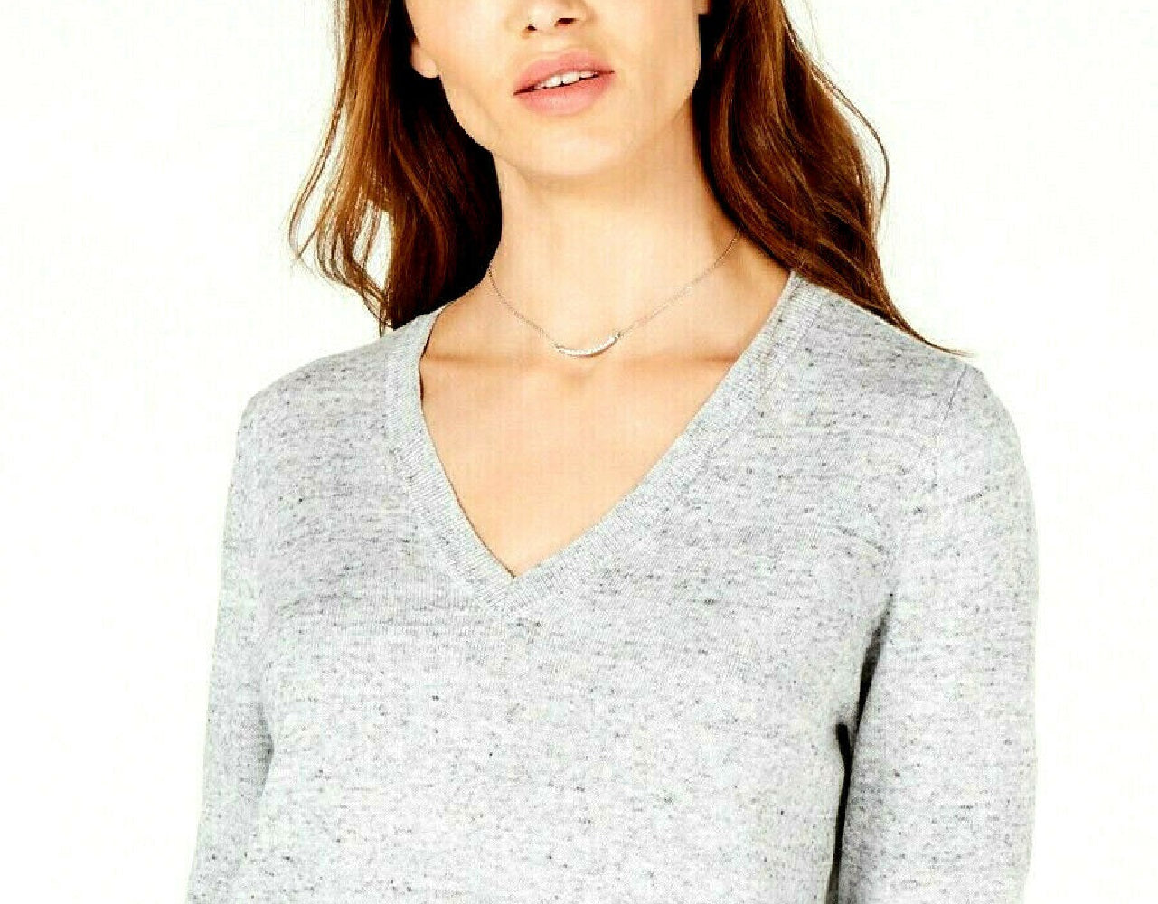 Maison Jules Women's Cotton V-Neck Tunic Sweater Gray Size Extra Small