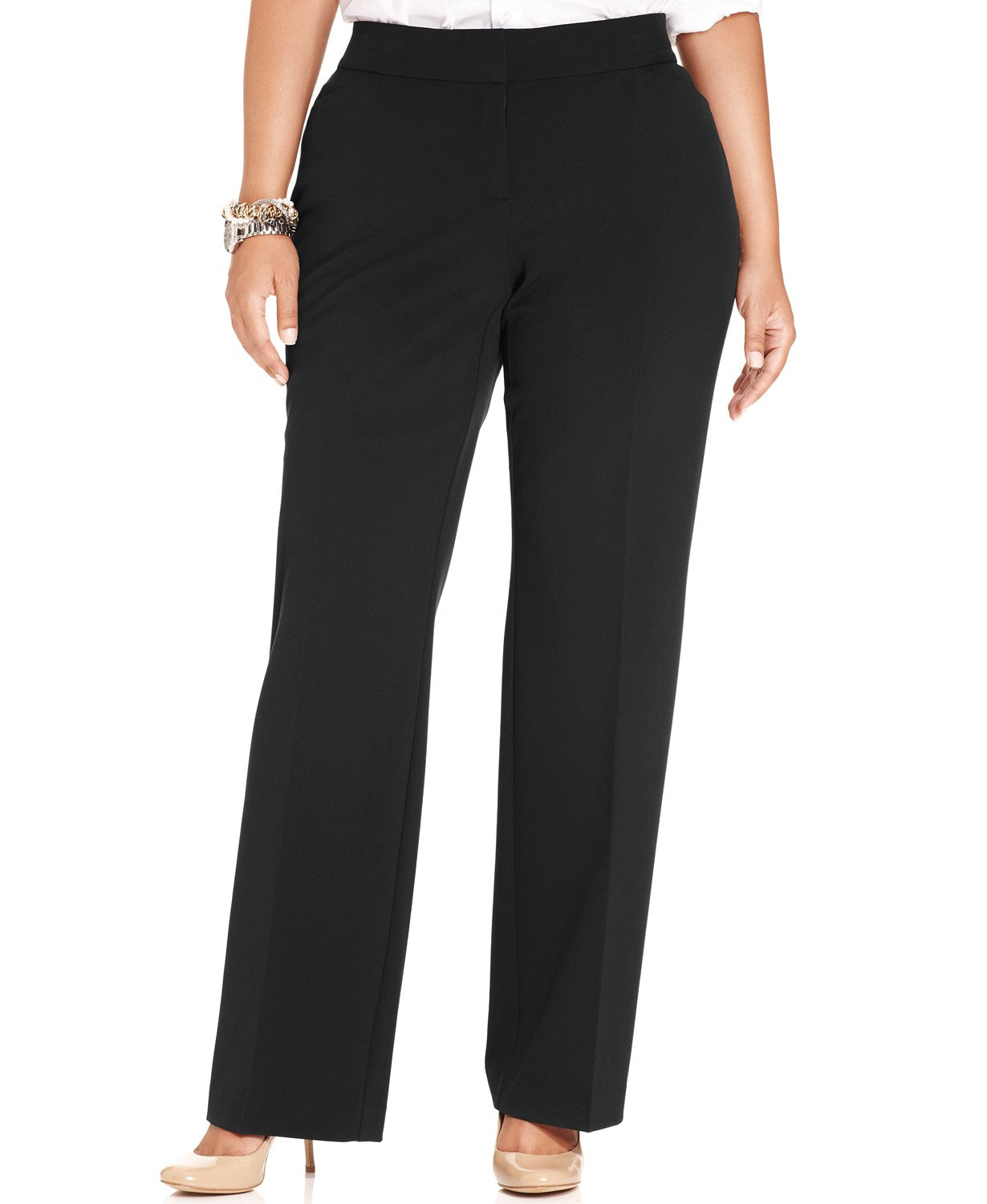 JM Collection Women's Collection Plus & Petite Plus Size Curvy-Fit Straight-Leg Pants  Black Size 22
