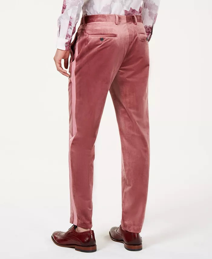 INC International Concepts Men's Slim-Fit Velvet Pants Red Size 38X32