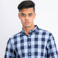 Club Room Men's Herringbone Plaid Pocket Shirt Blue Size Small