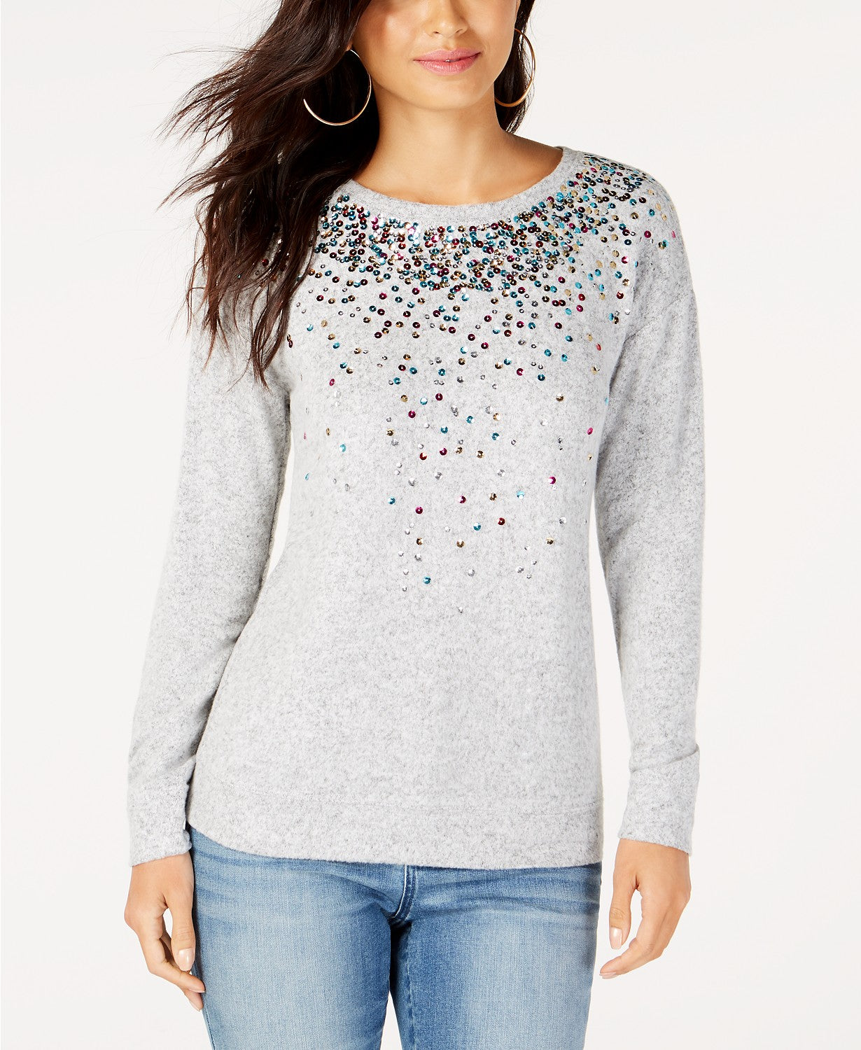 INC International Concepts Women's Sequined Knit Top Gray Size 2 Extra Large