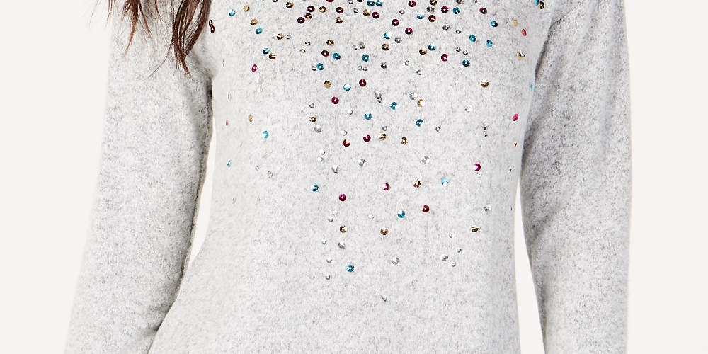 INC International Concepts Women's Sequined Knit Top  Gray Size 2 Extra Large