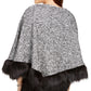 JM Collection Women's Petite Faux-Fur-Trim Poncho Black Size Petite Large