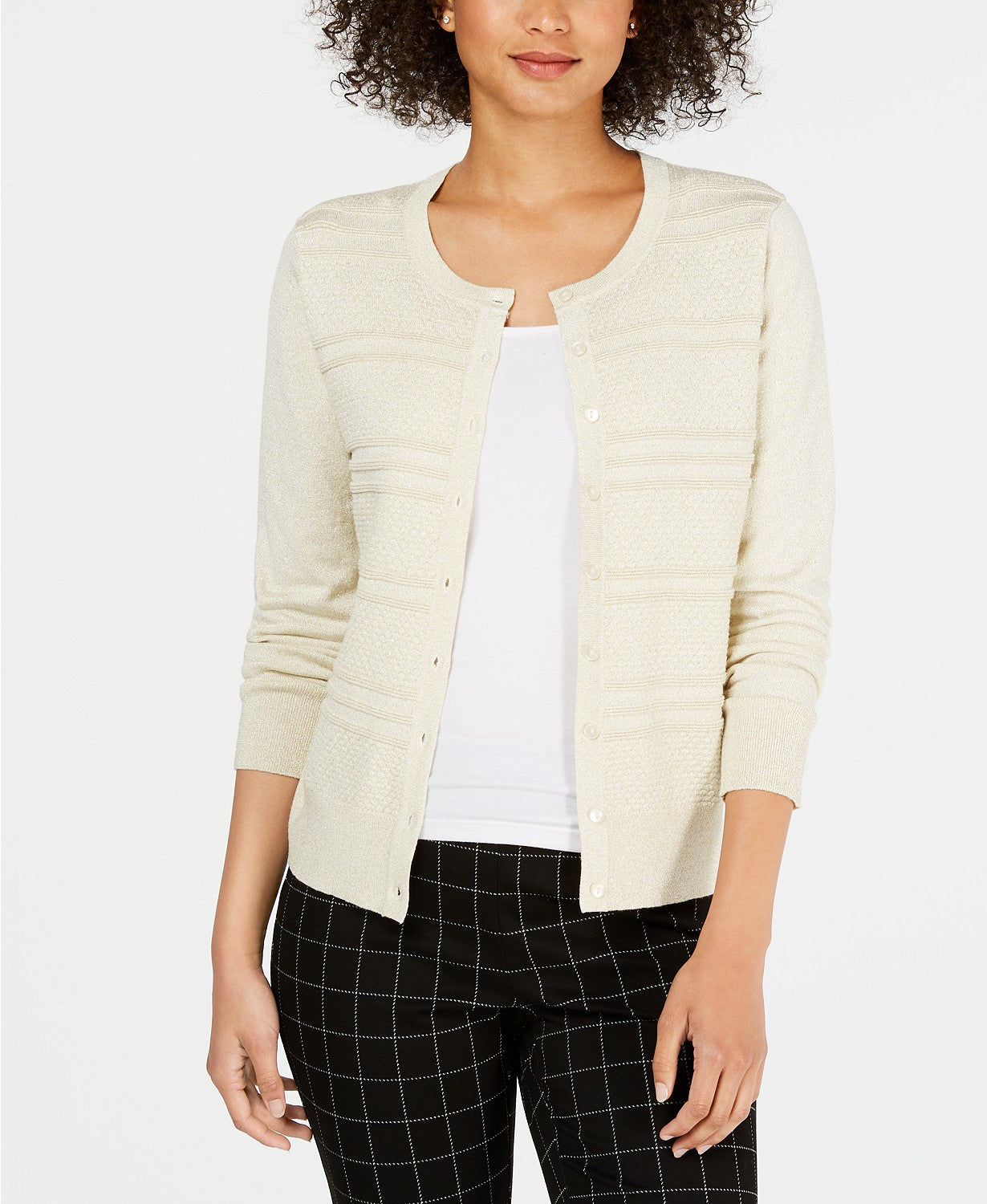Charter Club Women's Textured Lurex Cardigan Sweater Brown Size Extra Large