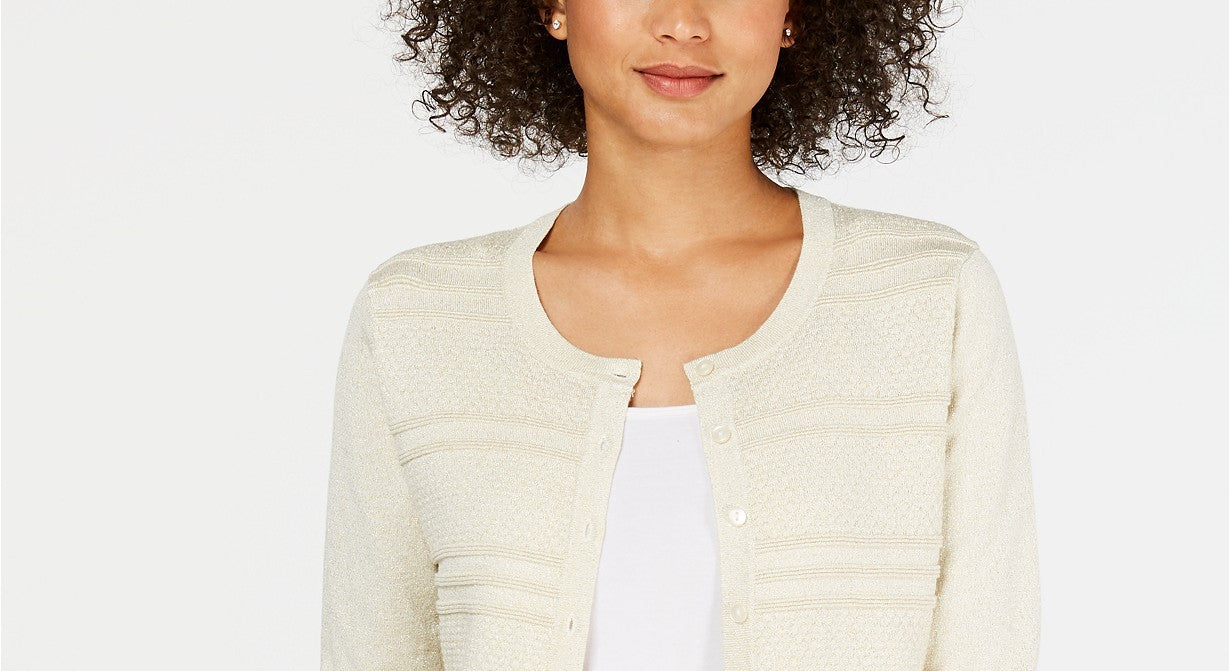 Charter Club Women's Textured Lurex Cardigan Sweater Brown Size Extra Large