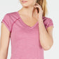 Ideology Women's Striped V-Neck T-Shirt  Pink Size Large