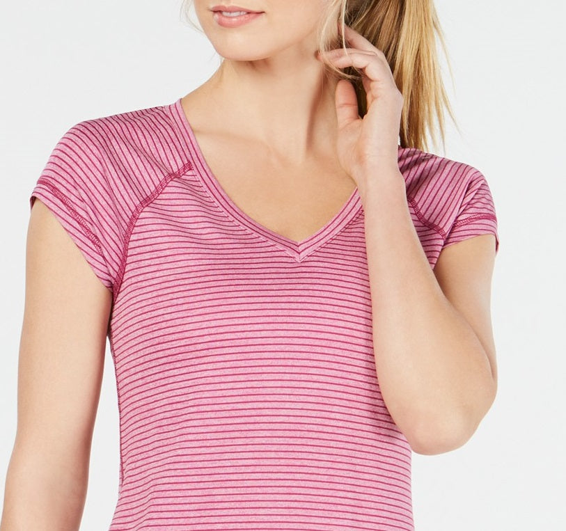 Ideology Women's Striped V-Neck T-Shirt  Pink Size Large