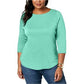 Charter Club Women's Plus Size Cotton Printed 3/4-Sleeve T-Shirt Green Size 1X