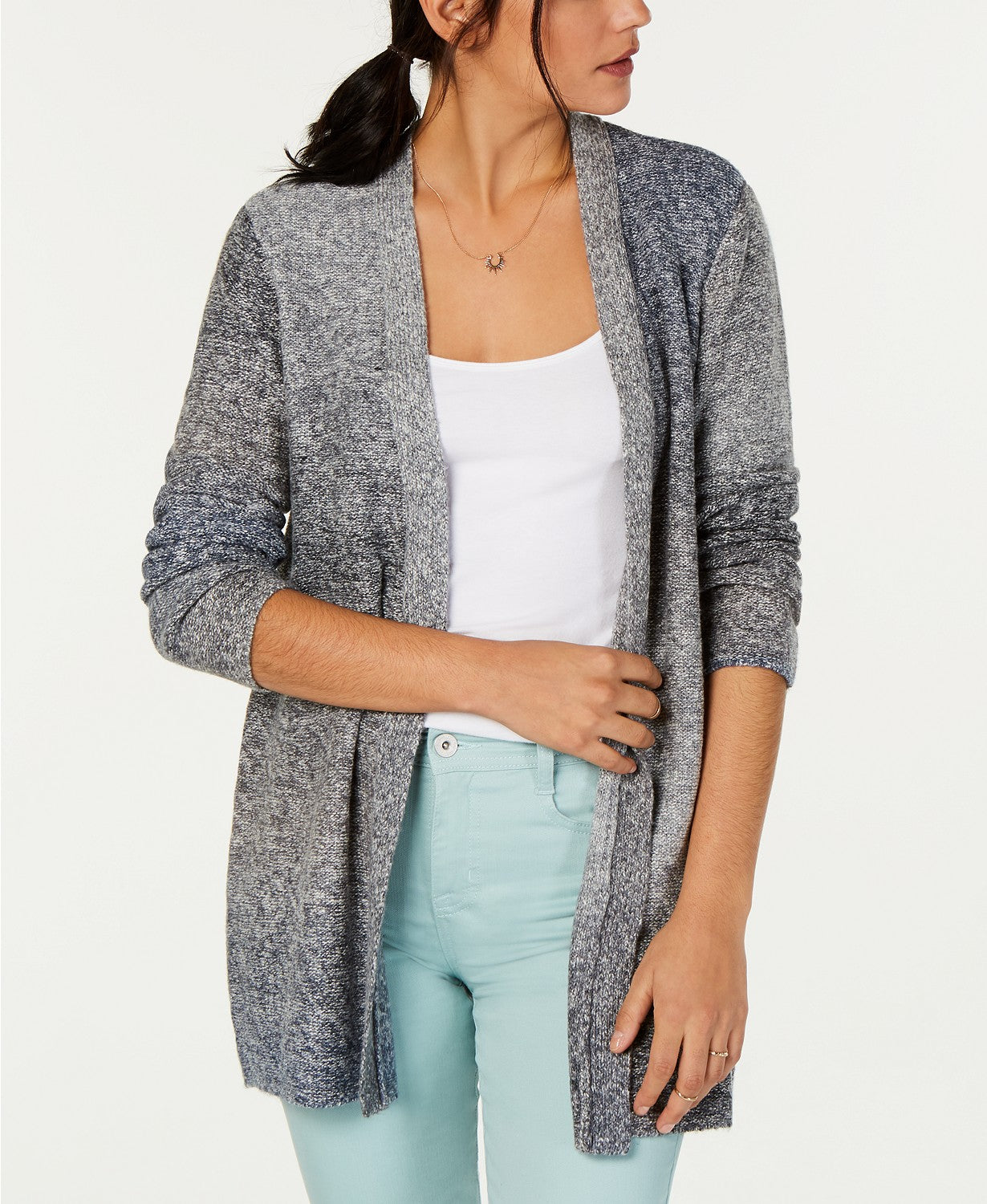 Style & Co Women's Ombre Open-Front Cardigan M Black Combo Black Size Medium