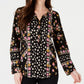 Style & Co Women's Printed Split-Neck Shirt Black Size Extra Large