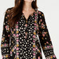 Style & Co Women's Printed Split-Neck Shirt Black Size Extra Large
