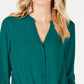 INC International Concepts Women's Petite Twist-Front Button-Up Top Blue Size Small