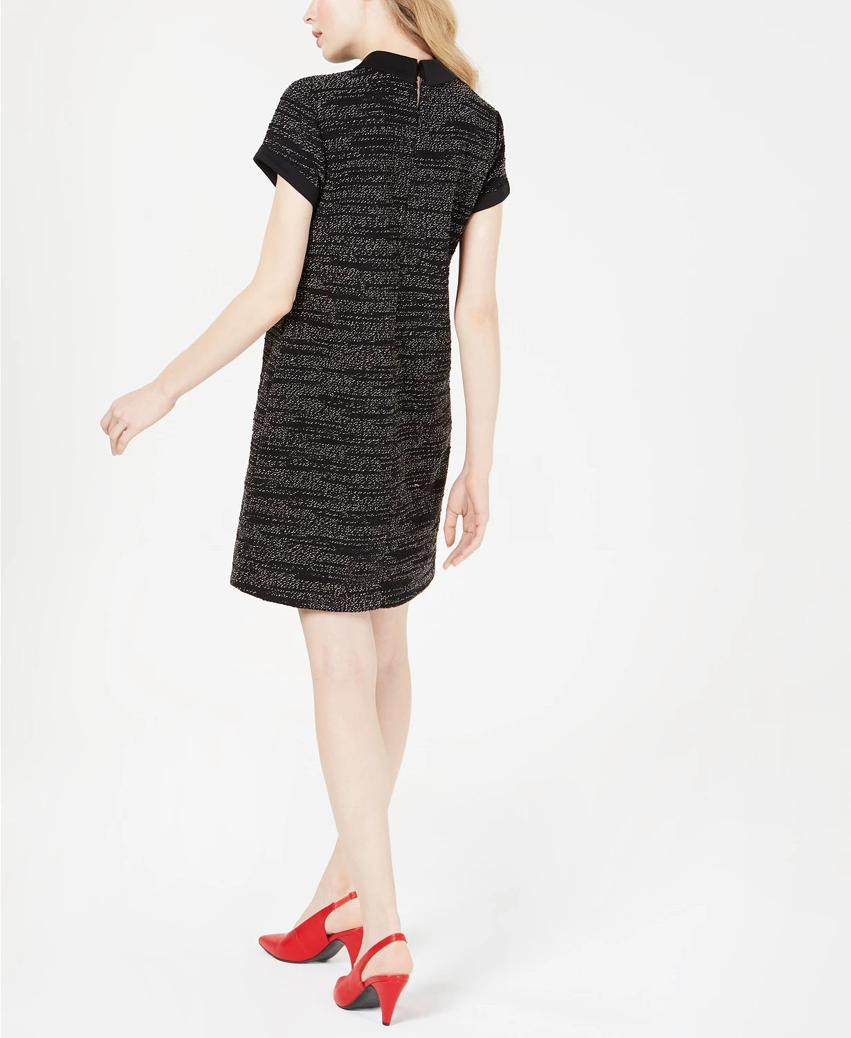 Maison Jules Women's Collared Printed Shift Dress Black Size Large