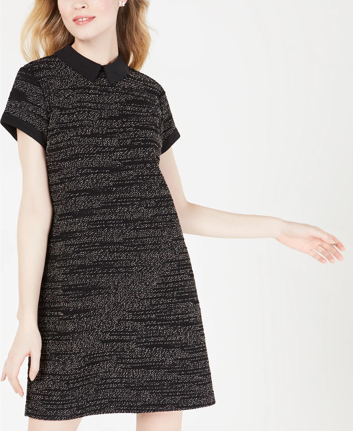 Maison Jules Women's Collared Printed Shift Dress Black Size Large