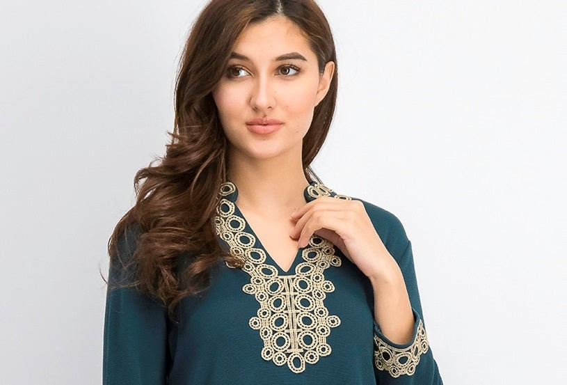 Charter Club Women's Lace-Trim Tunic Top Blue Size Large