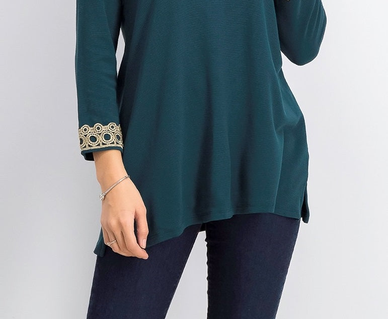 Charter Club Women's Lace-Trim Tunic Top Blue Size Large