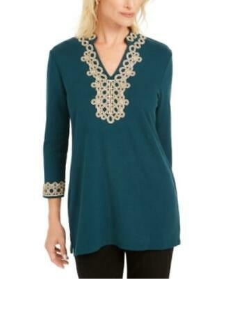 Charter Club Lace-Trim Tunic Top Green Size X-Small