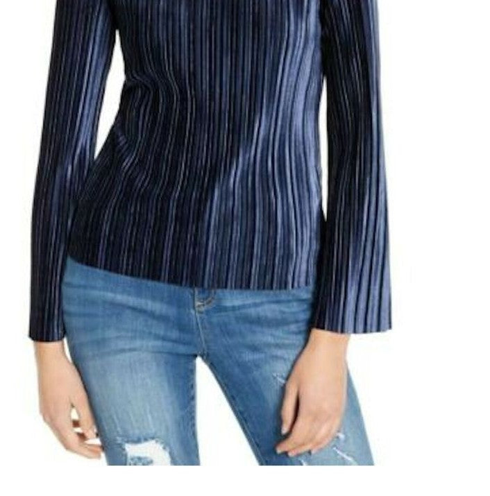 INC इंटरनेशनल कॉन्सेप्ट्स वुमेन्स प्लीटेड वेलवेट टॉप नेवी साइज़ लार्ज