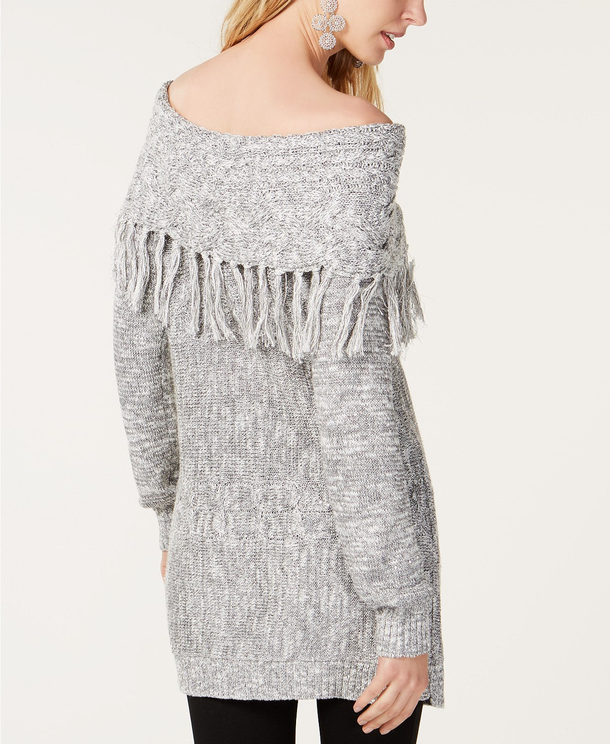 INC International Concepts Women's Foldover Off-The-Shoulder Sweater Silver Size Small