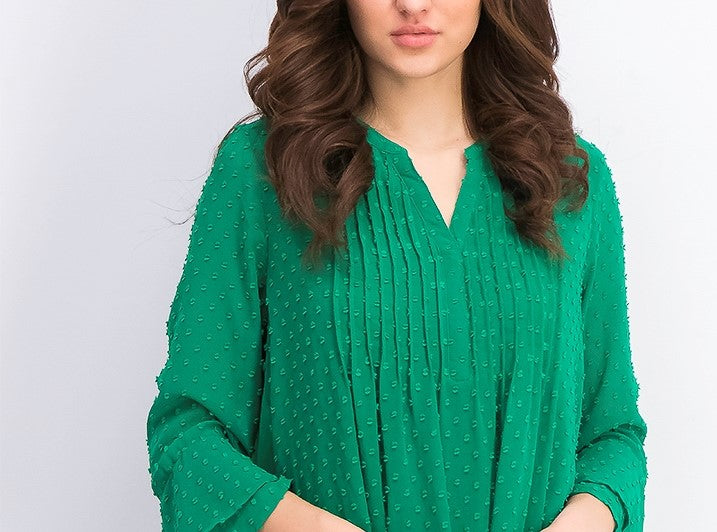 Charter Club Women's Double-Ruffle Textured Pintuck Top Dark Green Size X-Small